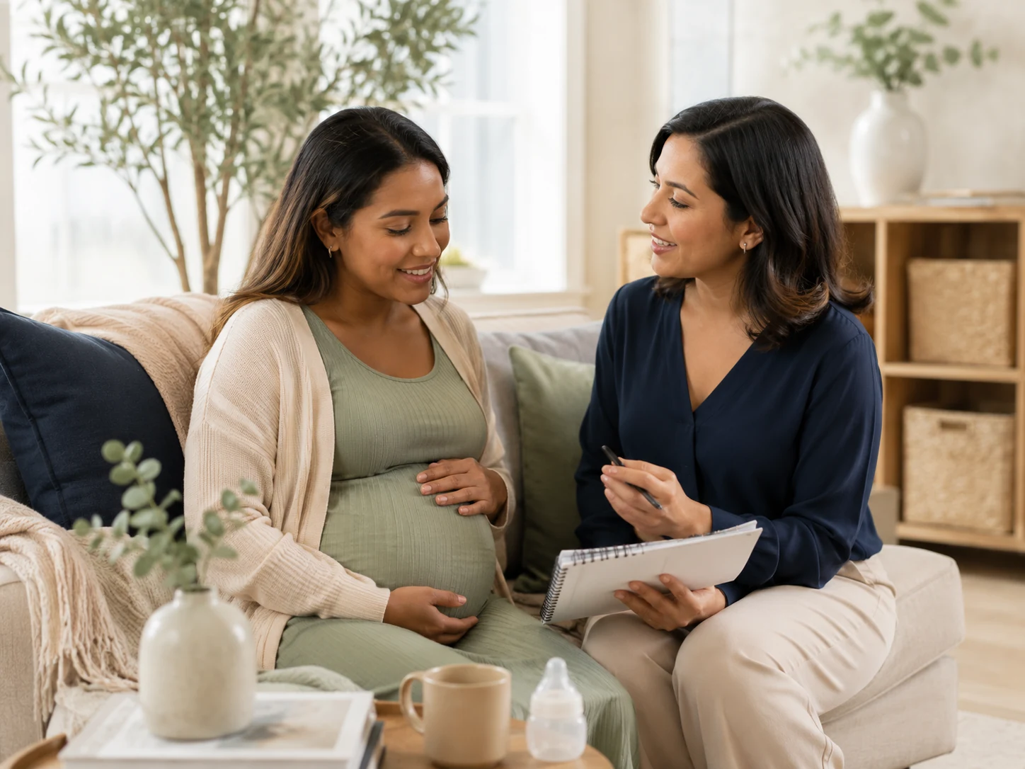 Warm prenatal consultation between a consultant and an expectant mother